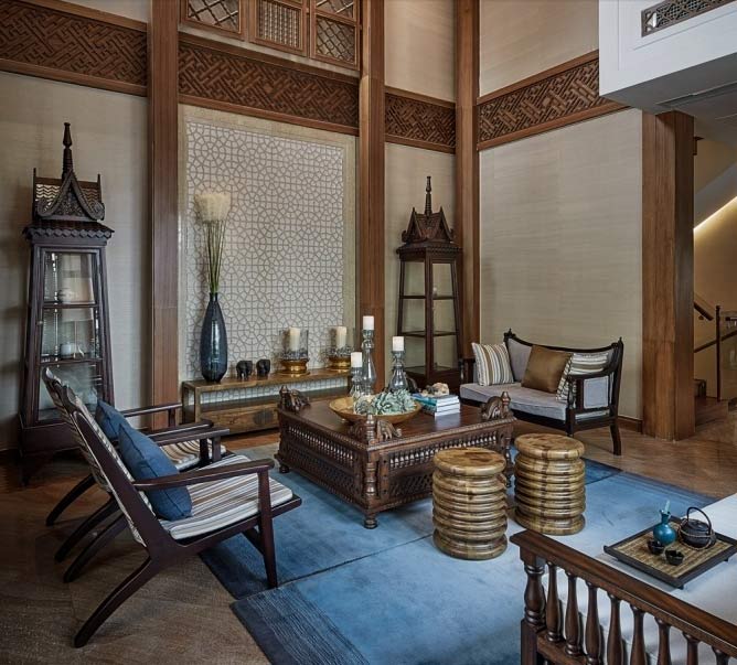 泰式美學風格辦公室接待區整體軟裝裝修設計案例效果圖