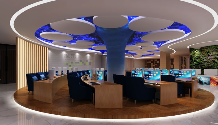 杭州魅影網(wǎng)咖對戰(zhàn)區(qū)裝修設(shè)計案例效果圖