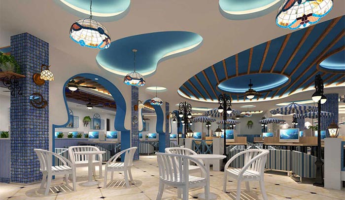 地中海風格網咖休息區(qū)域裝修設計案例效果圖