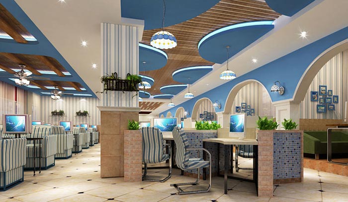 地中海風格網咖上網區(qū)域裝修設計案例效果圖