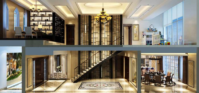 水印城現(xiàn)代新古典別墅裝修設(shè)計(jì)案例效果圖