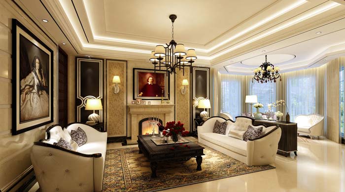 水印城現(xiàn)代新古典別墅客廳裝修設(shè)計(jì)案例效果圖