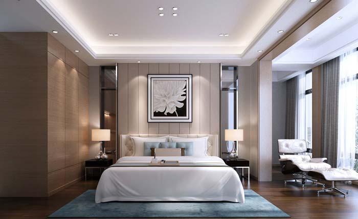 現代簡約風格別墅臥室裝修設計案例效果圖