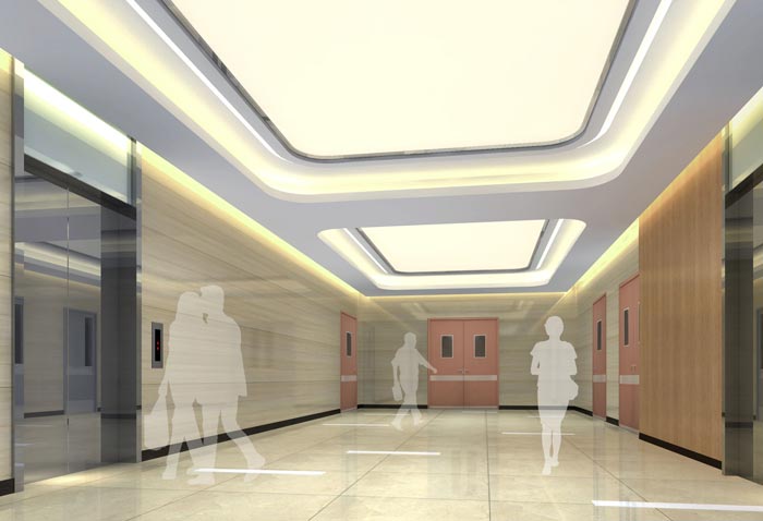 人民醫(yī)院室內(nèi)電梯區(qū)域裝修設計案例效果圖