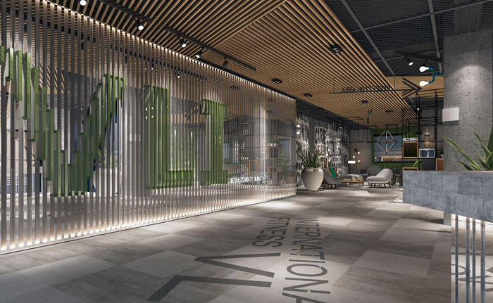 休閑健康健身會所前臺接待區(qū)域裝修設(shè)計(jì)案例效果圖