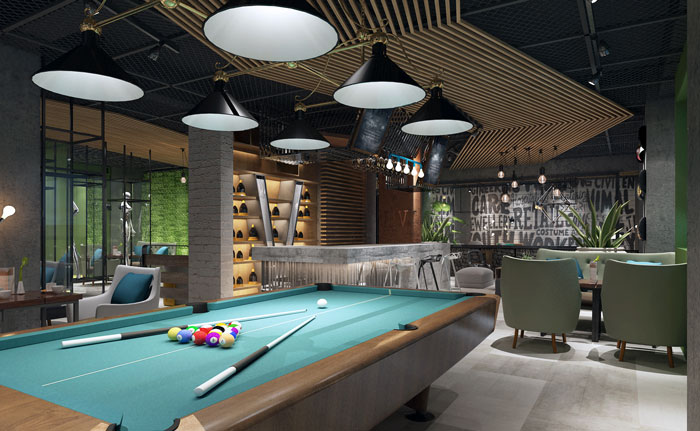 休閑健康健身會所臺球區(qū)域裝修設(shè)計(jì)案例效果圖