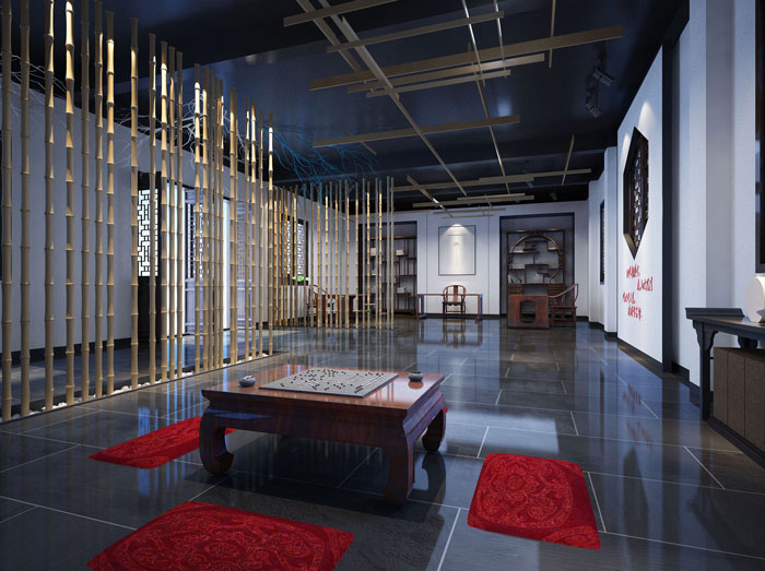 國學館展廳棋房裝修設計案例效果圖