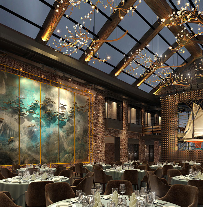 自然、素樸的餐廳就餐區(qū)域裝修設(shè)計方案效果圖