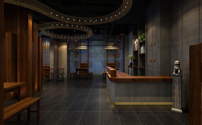 返璞歸真、回歸自然的健康飲食餐廳前臺大廳設計案例效果圖