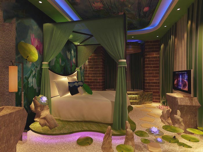 主題情侶酒店荷塘春色客房裝修設計案例效果圖