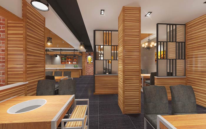 魚火鍋店一樓餐區(qū)裝修設(shè)計效果圖