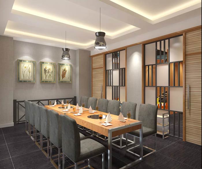 魚火鍋店12人包廂裝修設(shè)計效果圖