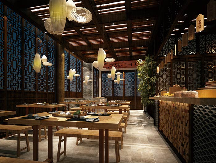 中式面館餐桌裝修設計效果圖