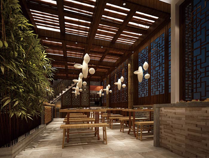 中式面館燈飾裝修設計效果圖