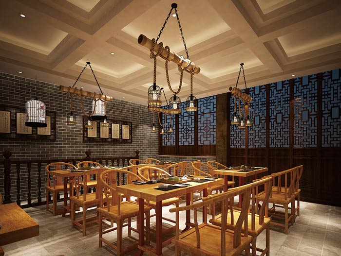 中式面館樓梯口裝修設計效果圖