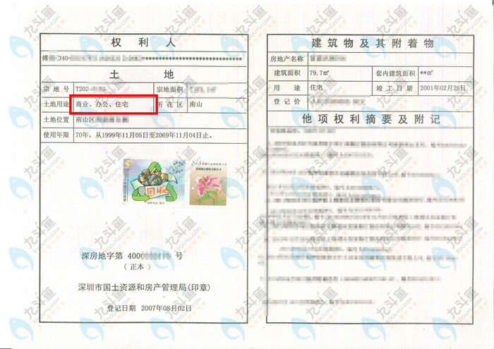 商業用房房屋所有權證示意圖