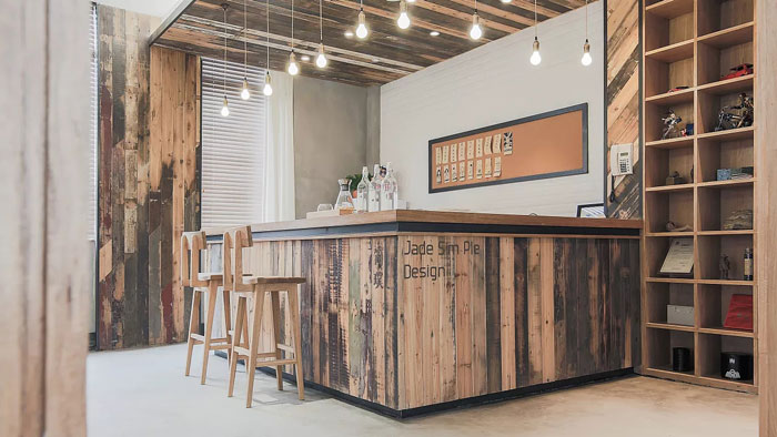 新中式風格辦公室進門吧臺區裝修效果圖