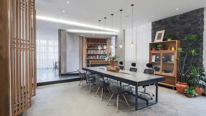 新中式風格辦公室辦公區裝修效果圖