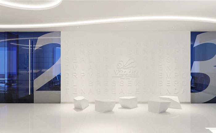 外貿公司辦公室產品墻裝修設計效果圖