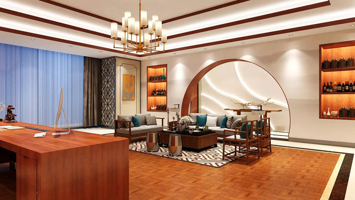 新中式董事長辦公室裝修設計效果圖