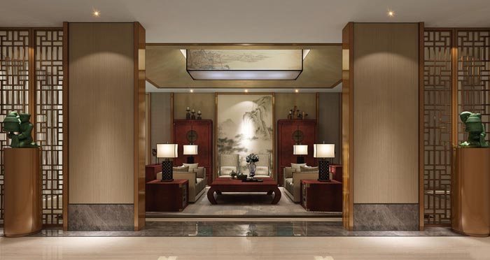 中式辦公空間接待區(qū)裝修設(shè)計(jì)效果圖