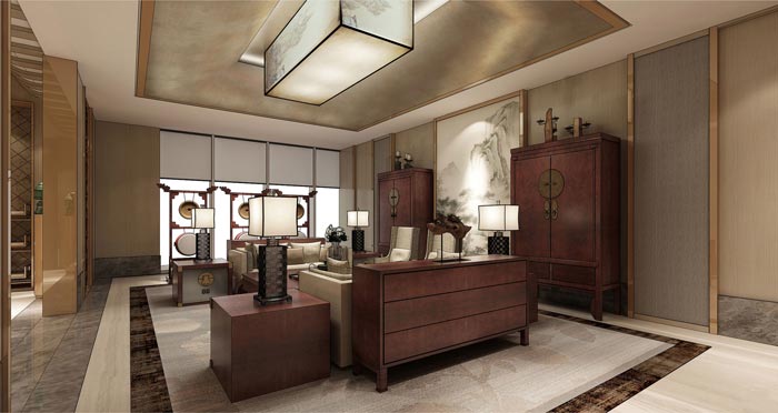 中式辦公空間接待區(qū)裝修設(shè)計(jì)效果圖