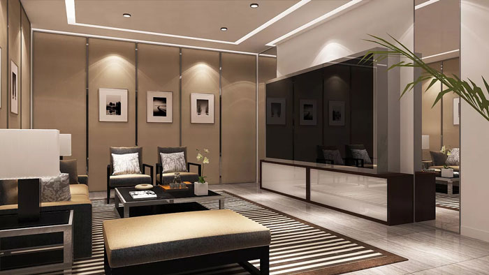 新中式證券公司辦公室接待區裝修效果圖