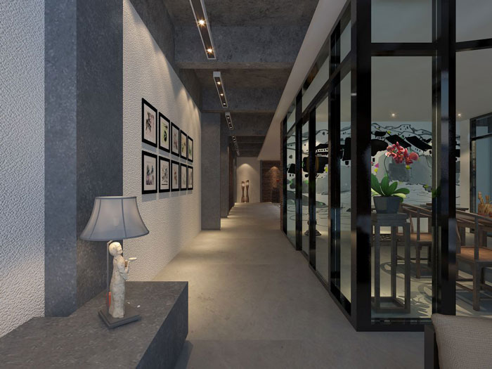 現(xiàn)代中式辦公會所過道設(shè)計(jì)效果圖