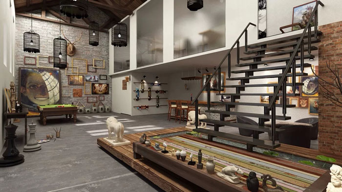 躍層辦公室一樓區域裝修設計效果圖