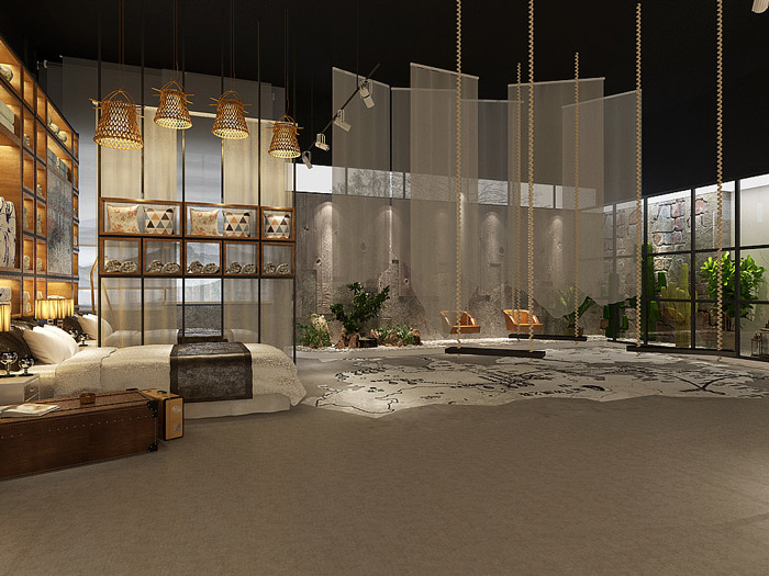 絲綢廠房展廳展示區(qū)裝修設(shè)計效果圖