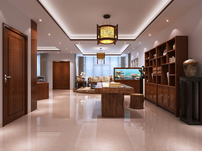 中式老總辦公室裝修設(shè)計效果圖