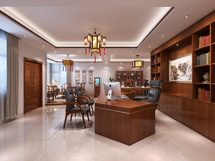 中式老總辦公室裝修設(shè)計效果圖