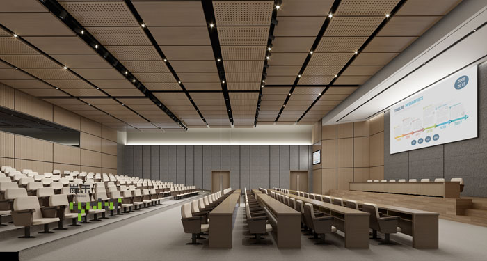 杭州鴻世電器辦公樓匯報廳裝修設(shè)計效果圖